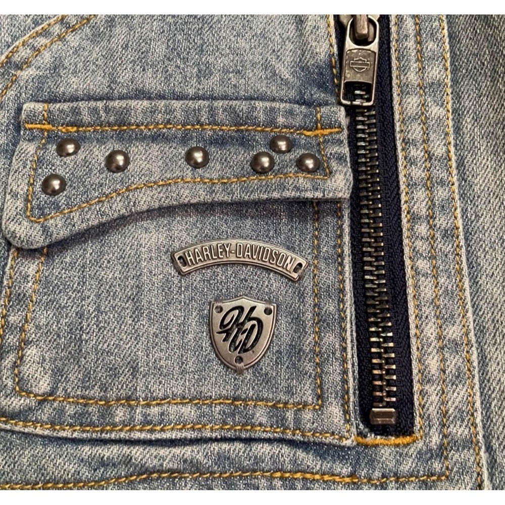 Harley-Davidson Distressed Patchwork Denim Vest Studded Biker Moto Blue Cotton M - Picture 3 of 12
